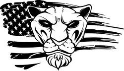 Lion Head And American Flag Front View Vector Art Illustration. .