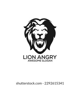 lion head angry logo design line art