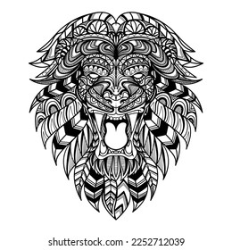 Lion head angry mandala zentangle coloring page illustration for your company or brand