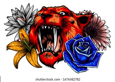 Lion head animal engraving vector illustration desogn