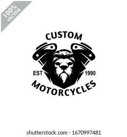 Lion head auto repair and custom Garage Vintage style logo. Design element for company logo, label, emblem, sign, apparel or other merchandise. Scalable and editable Vector illustration.