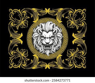 Lion Head Baroque Design Graphic vector