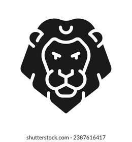 Lion head black glyph icon. Zodiac sign of western astrology. Horoscope personality traits. Majestic animal. Silhouette symbol on white space. Solid pictogram. Vector isolated illustration