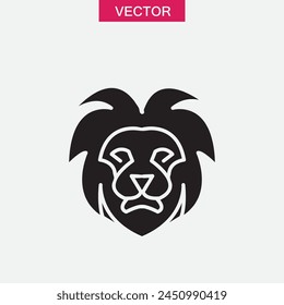 Lion head black icon, vector simple black flat Lion head illustration on white background..eps