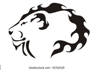 Lion head. Black on white