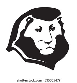 Lion head. Black vector isolated on white background.