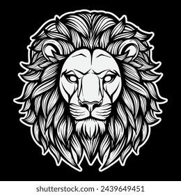 Lion head black and white drawing tattoo design vector illustrtaion