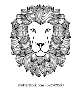 Lion head in black and white linear style vector illustration