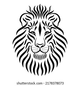 Lion head black and white vector drawing. Line art drawing illustration. The head of the king of beasts painted with black strokes Isolated on white background. Can be used for printing on t-shirts.