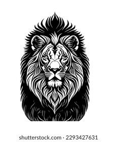 lion head black and white vector 