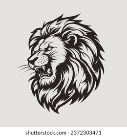 Lion head. Black and white vector illustration