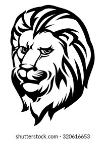 Lion Head Black and White, Vector illustration.