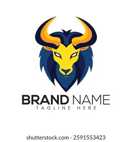 Lion Head Bull Horns Logo Design