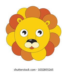 Lion Head cartoon, the outlined illustration with thin line black stroke