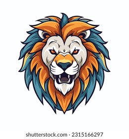 Lion head cartoon style color minimalist white background