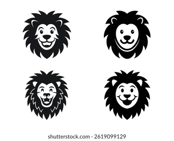 Lion Head Cartoon Vector Set Bundle Smiling Animal Face Collection Group
