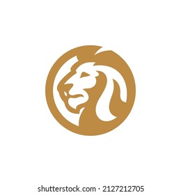 Lion Head Circle Crest Logo Design, Lion Head Line Art Outline Vector Icon