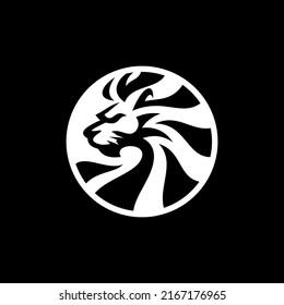 Lion head in a circle emblem logo design. Lion head vector illustration on dark background