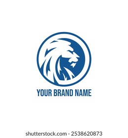 Lion head and circle emblem logo illustration design vector. Lion symbol on round shape minimalistic design isolated on white background. Lion logo mascot illustration