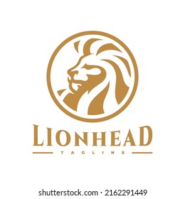 Lion head and circle frame logo illustration. Lion emblem vector icon