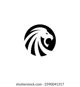 Lion Head Circle Logo design vector illustration isolated on white background