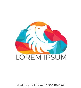 Lion head and cloud logo vector. Wild lion head graphic illustration.