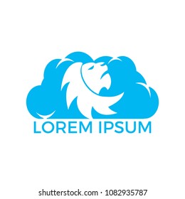 Lion head and cloud logo vector. Wild lion head graphic illustration.