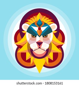 Lion head in colorful flat style creative artwork