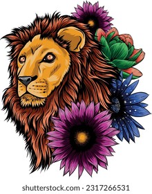 Lion head colorful hand draw vector illustration