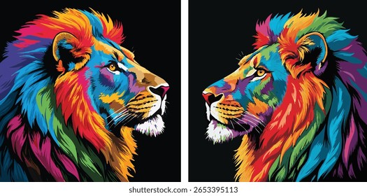 lion head colorful icon vector