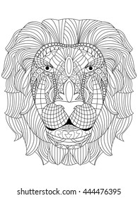 Lion head coloring book for adults vector illustration. Anti-stress coloring for adult. Zentangle style tiger. Black and white lines. Lace pattern