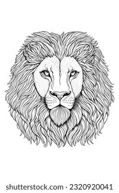 Lion head coloring page. Antistress. Hand drawn doodle zentangle lion illustration. Black and white illustration on white background. Line art.