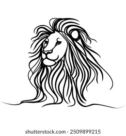 Lion cabeça contínua um estilo de desenho de arte de linha, ilustração Vetor.