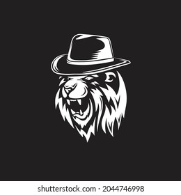 lion head with cowboy hat vector black and white color