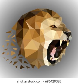 Lion head created in polygonal style. Vector illustration