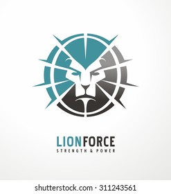 Lion head creative logo design template. King of the jungle symbol layout. Unique icon concept perfect for startup or traditional business.