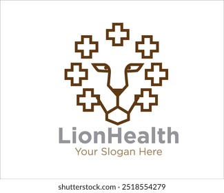 lion head with cross health logo designs