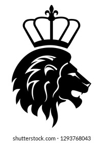 lion head with crown, black and white 