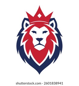 lion head with crown colorful vector logo icon