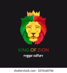 Lion head with crown. King of Zion. Symbol of the Rastafarian subculture. Flag colors of Jamaica.