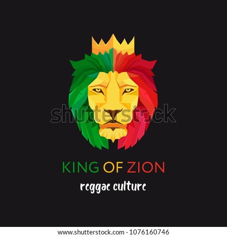 Lion head with crown. King of Zion. Symbol of the Rastafarian subculture. Flag colors of Jamaica.