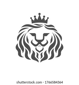 lion head with crown logo black and white vector illustration