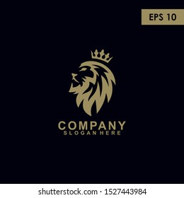 Lion Head With Crown Logo Design Vector Template With Luxury Gold Colour