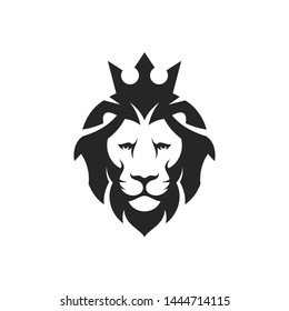 Lion head with crown. Logo. King lion on white background. Wild animal