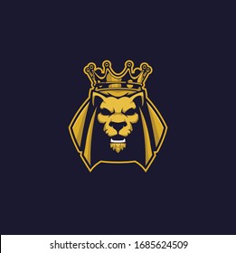 Lion Head with crown Logo Vector Template Illustration Design, eps 10