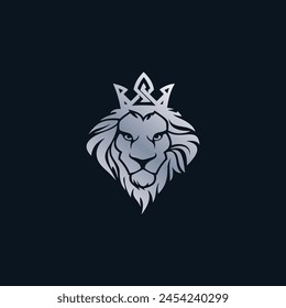 Lion head with crown, lion mascot logo design