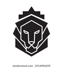 Cabeça de leão com um design de silhueta do logotipo do escudo da coroa. Ícone do vetor de crista. Elemento de marca de luxo para projeto de negócios. Estabilidade de conceito e proteger seus investimentos isolados em fundo branco
