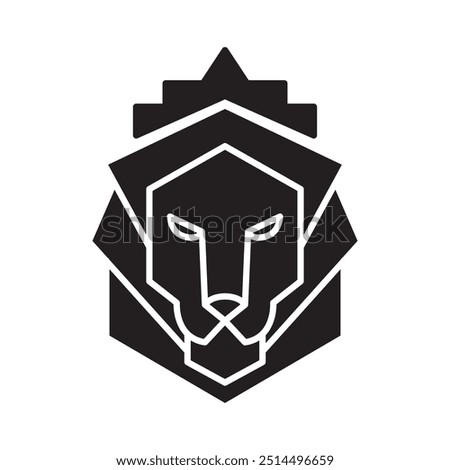 Lion head with a crown shield logo silhouette design. Crest vector icon. Luxury brand element for business project. Concept stability and protect your investments isolated on white background