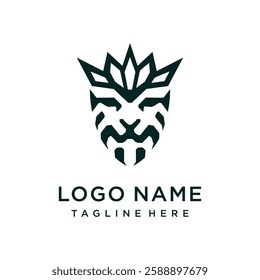 Lion head with crown symbol king, illustrations design template vector.