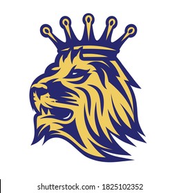 Lion head with crown. Vector color illustration. Template for design.